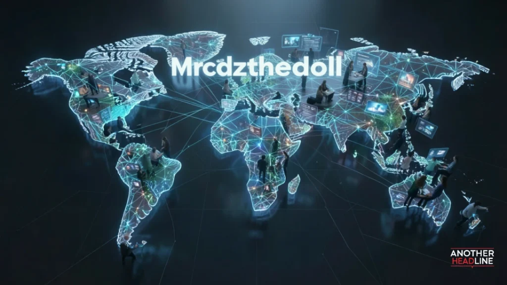 global digital network map highlighting mrcdzthedoll as a trending identity with worldwide user interaction