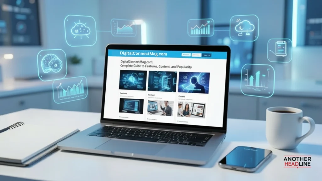 laptop showing digitalconnectmag.com homepage with tech sections