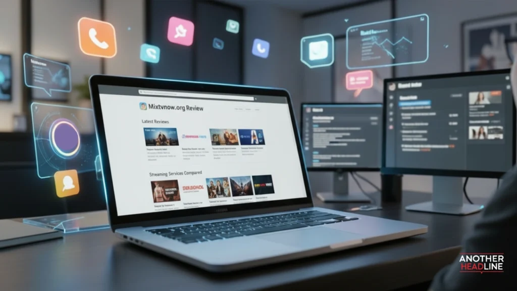 mixtvnow.org review showing blogger exploring social media caption lists on laptop