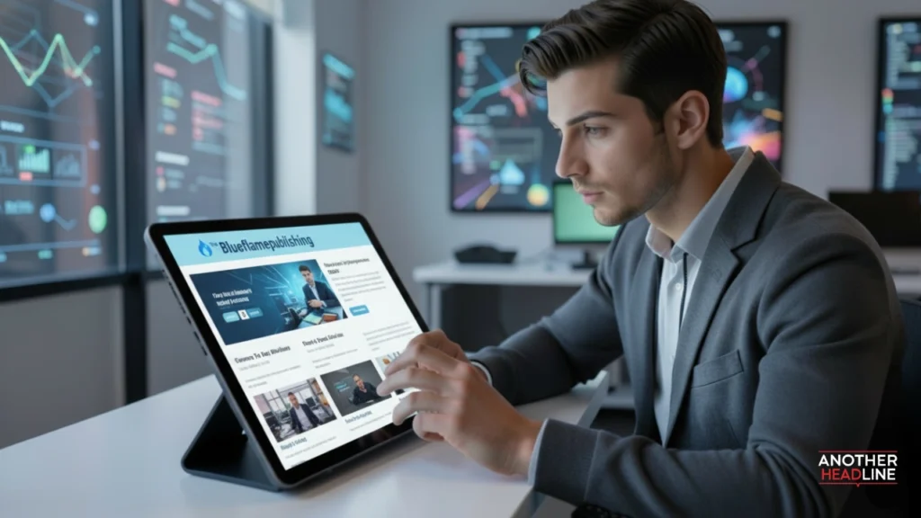 person browsing articles on a tablet and exploring different topics on the blog blueflamepublishing