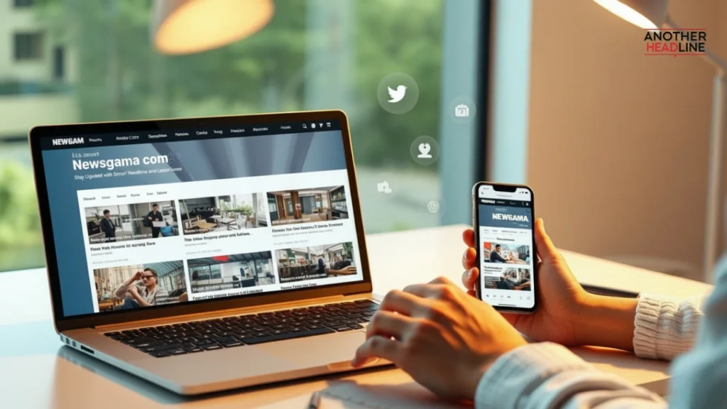 person exploring newsgama com on laptop and tablet
