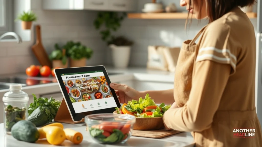 person preparing a plant-based meal while using foodcommit com on a tablet