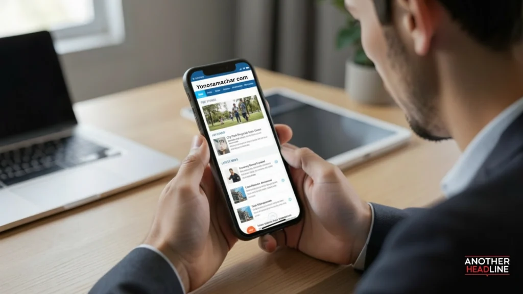 person reading quick news on smartphone with mobile-friendly layout on yonosamachar com