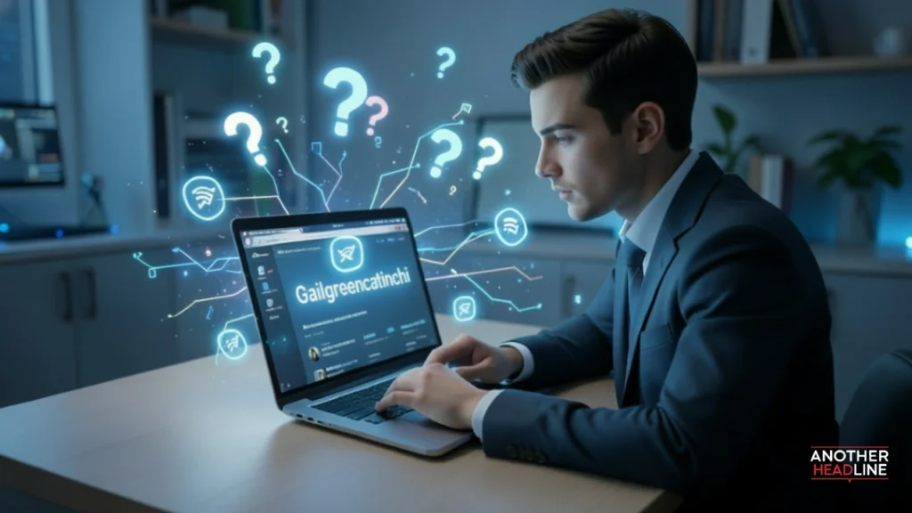 person researching the mysterious keyword gailgreencatinchi on a laptop