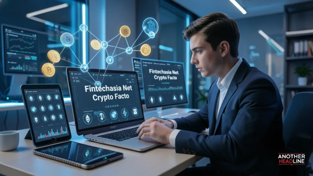 person showing fintechasia net crypto facto on a laptop