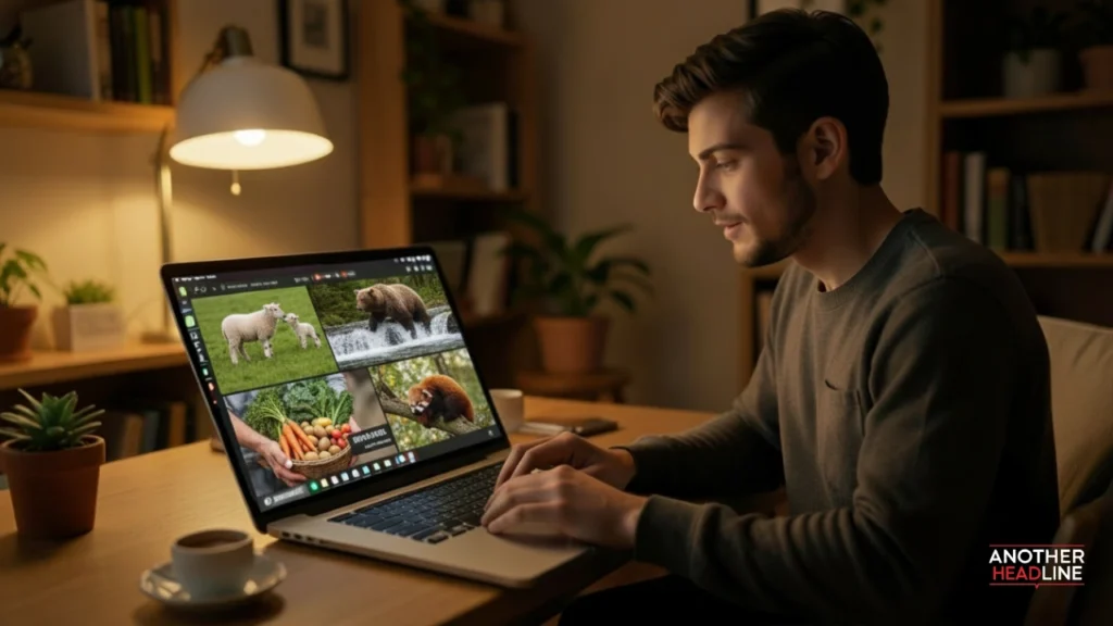 person watching vegan documentaries on laptop -veganovies com