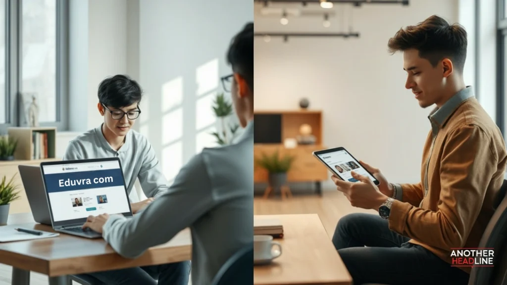 student and a professional using eduvra com online learning platform on laptop and tablet