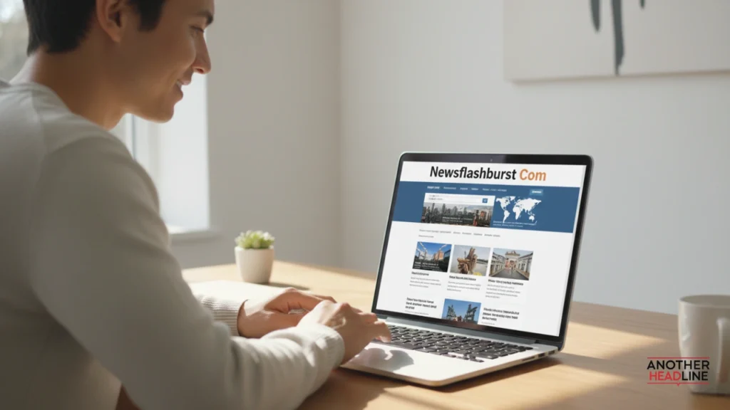 user browsing clean newsflashburst com layout on laptop