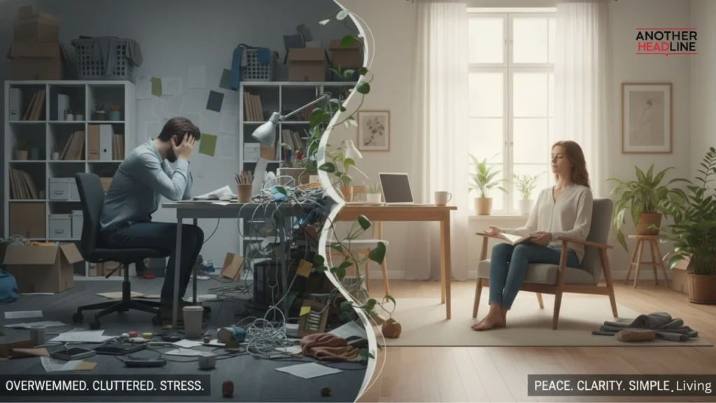 cluttered stress vs organized calm lifestyle inspired by simplifydiggs com