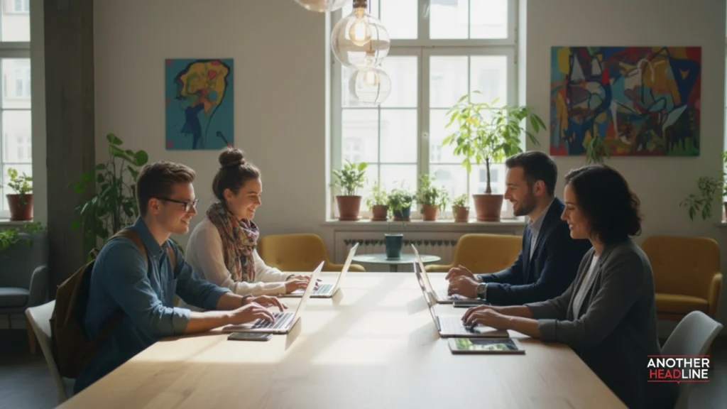 diverse people using devices and showing collaborative learning on skillvra com