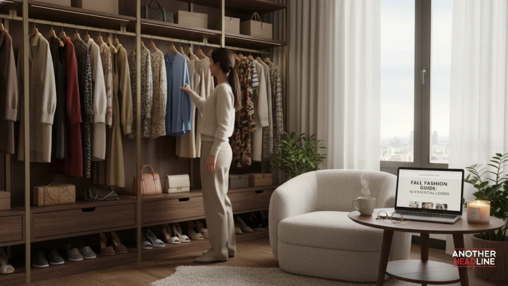 person selecting outfits with glossywise com fashion guide on laptop