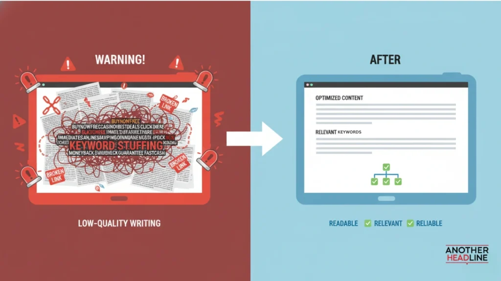 seo mistakes vs optimized content on pushwiki com