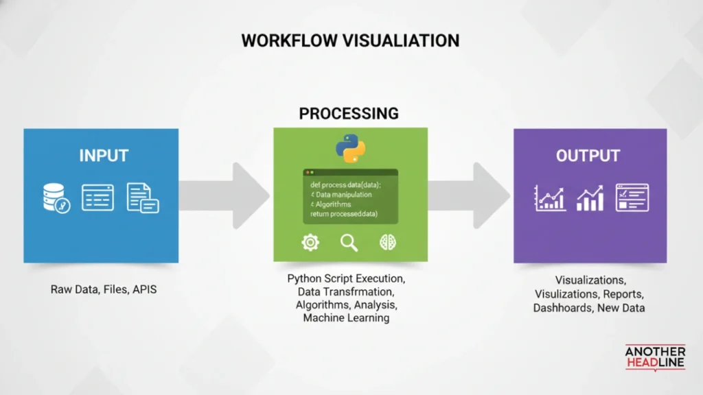workflow diagram with input, processing, output stages, dowsstrike2045 python